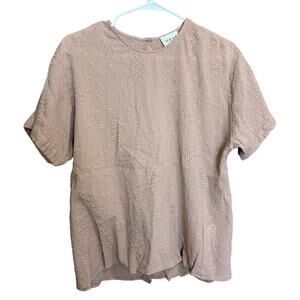 WRAP‎ London Womens 8 Eyelet Embroidered Crinkle Cotton Button Back Blouse Tan
